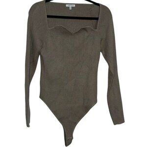 Ribbed Long-Sleeve Sweetheart Neckline Bodysuit 1X By White Birch Stretch Fit Vi